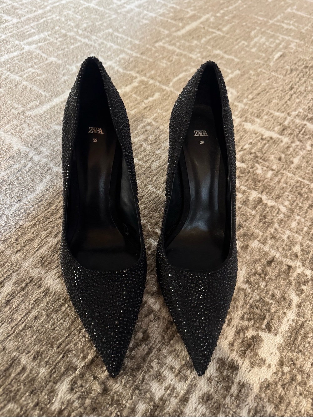 Zara Black Crystal-Studded Pointed Toe Heels